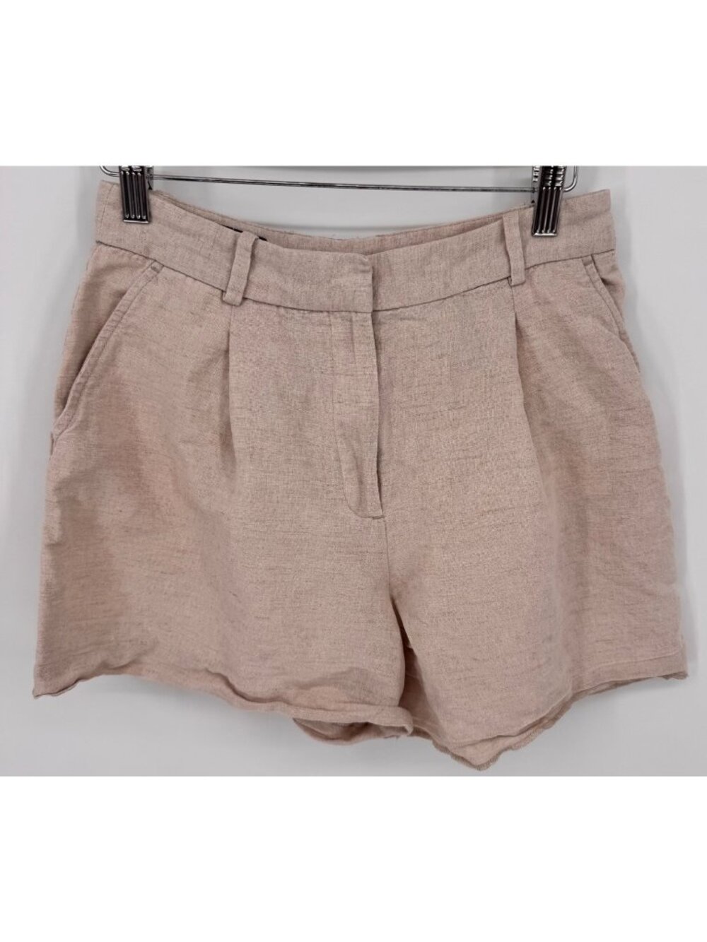 Zara Womens Beige Linen Blend High-Waisted Pleated Shorts Size Small